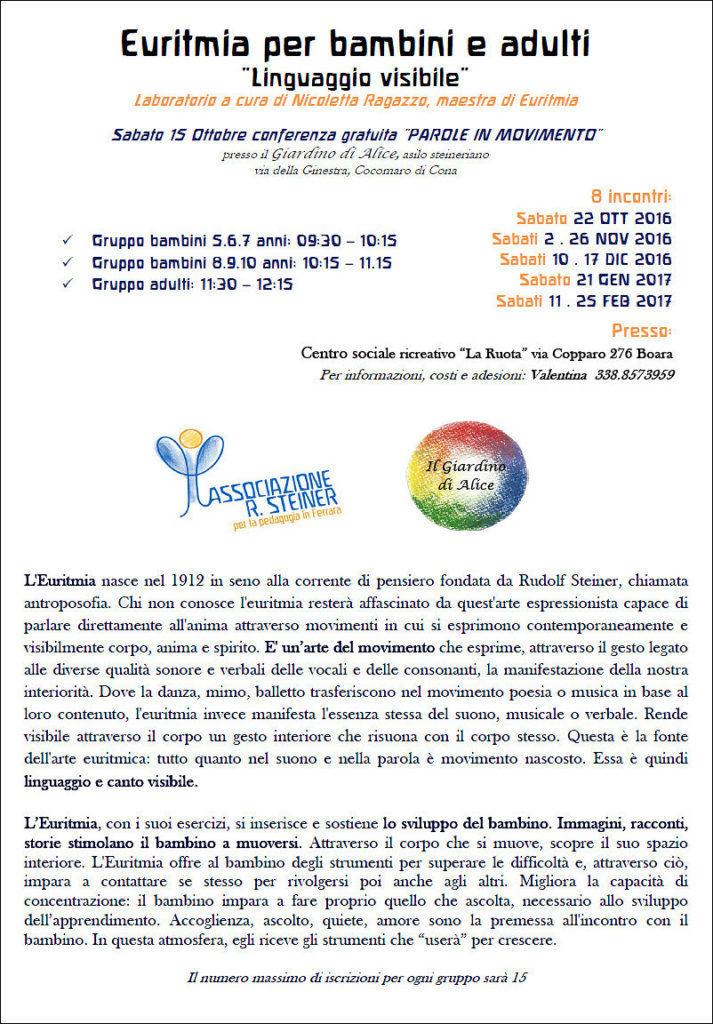 Euritmia per bambini e adulti @ Centro sociale ricreativo “La Ruota”  | Boara | Emilia-Romagna | Italia